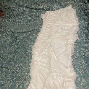 White long form fitting skinny strap dress
